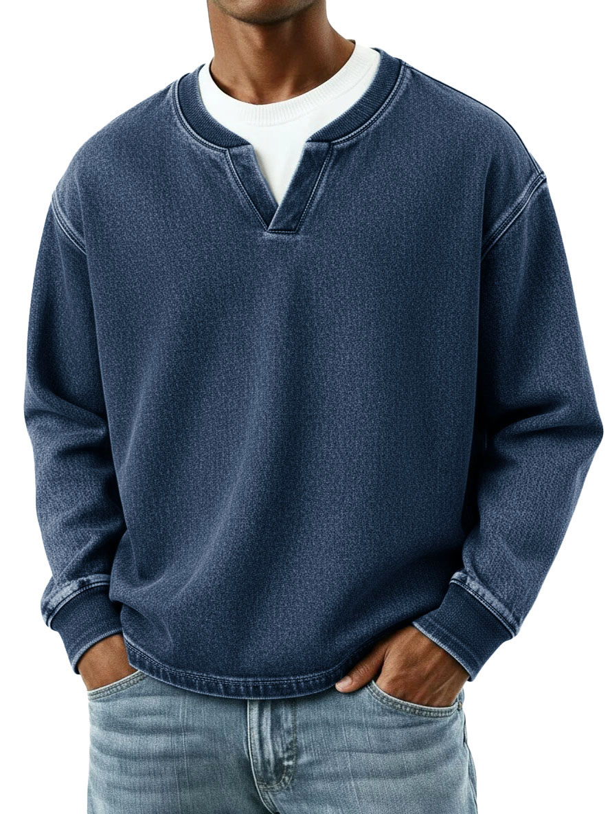 Men's Fashion Retro Distressed Faux Two-Piece Long-Sleeve Top