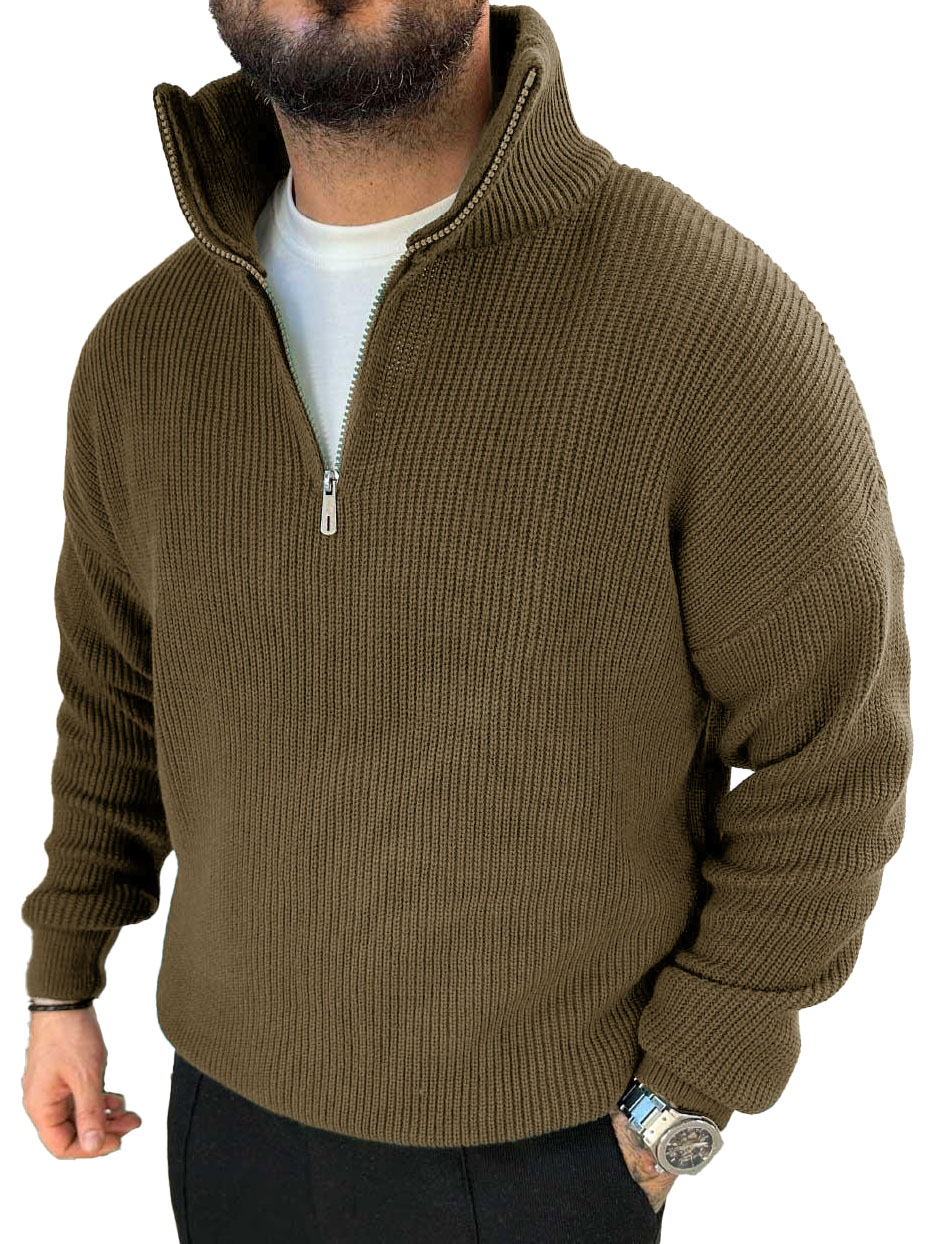 Men's Fashionable Casual Stand Collar Zipper Sweater