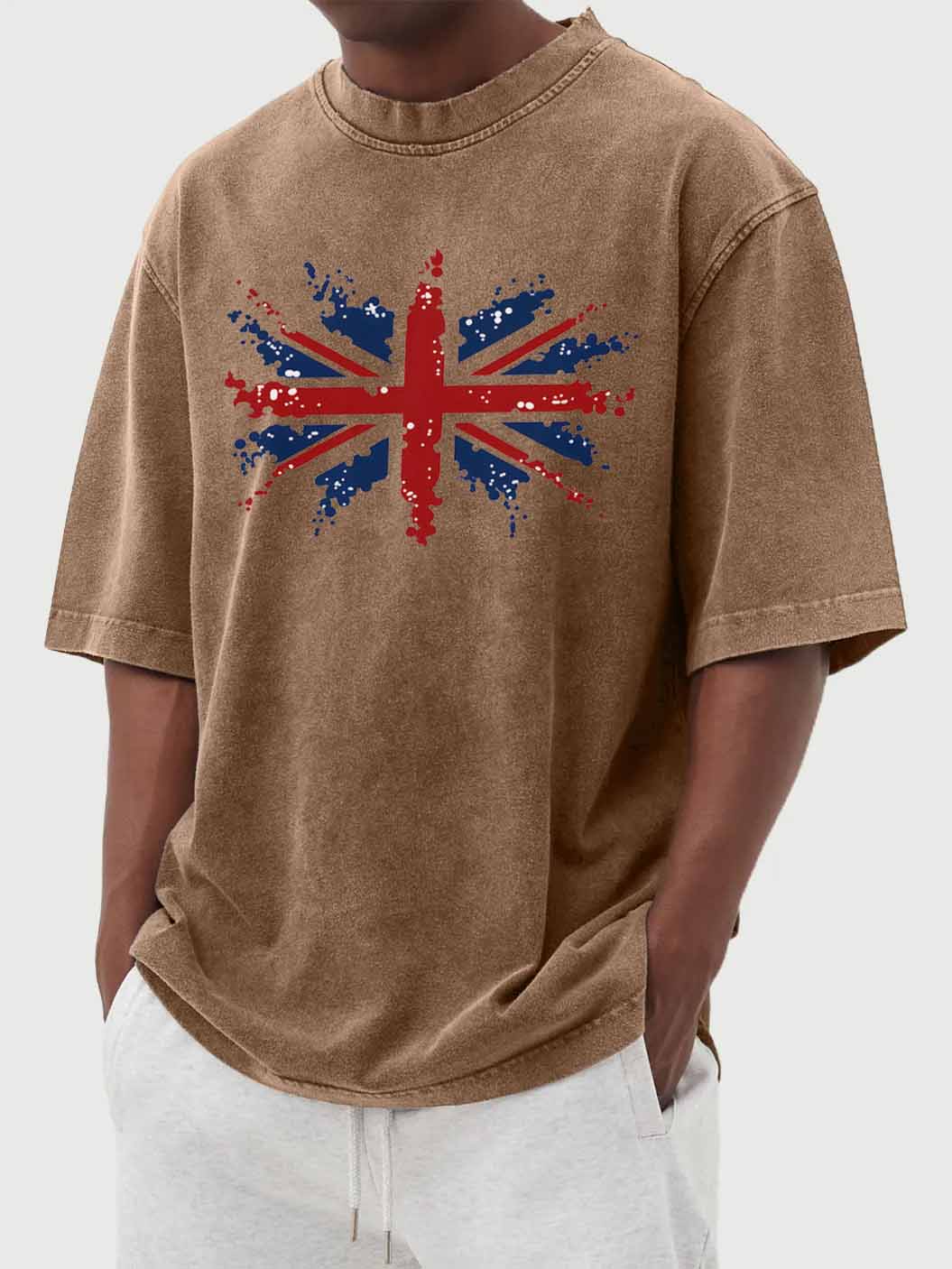 Men's Vintage Washed Union Jack Print Short Sleeve T-Shirt