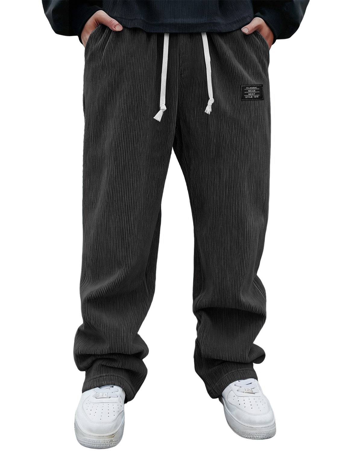 Men's Corduroy Embroidered Logo Casual Loose-fitting Trousers