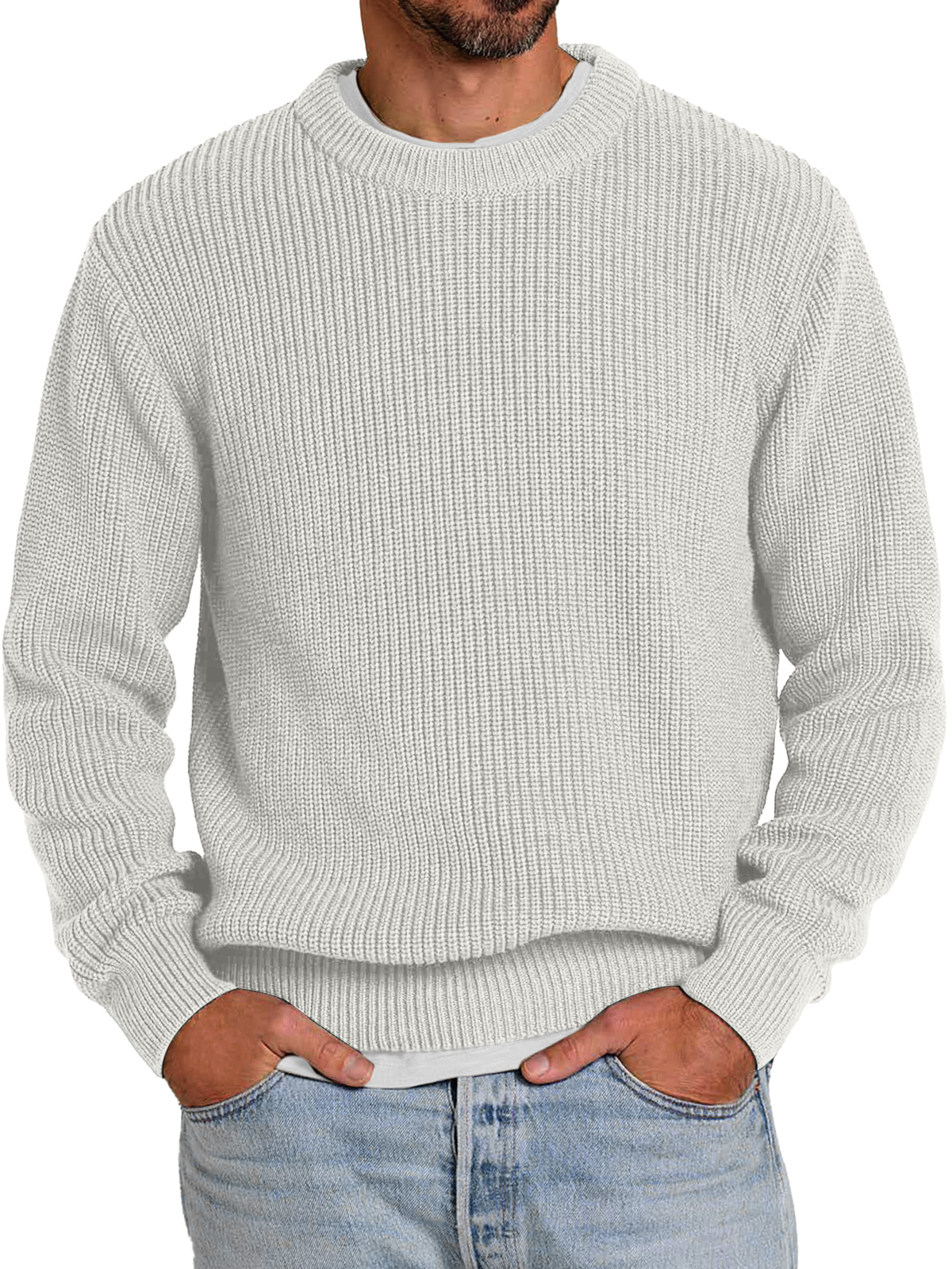 Men's Casual Round Neck Solid Color Comfortable Knitted Sweater