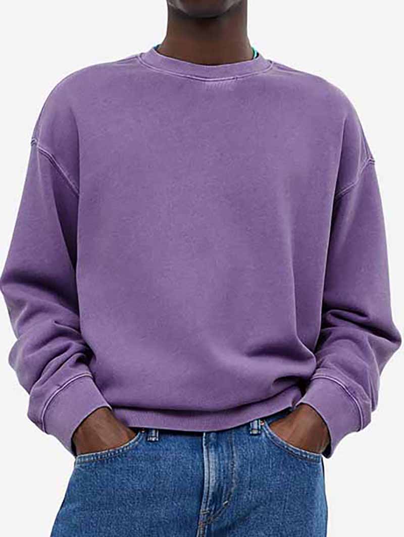 Men's Fashionable Casual Distressed Washed Long-sleeved Crew Neck Sweatshirt