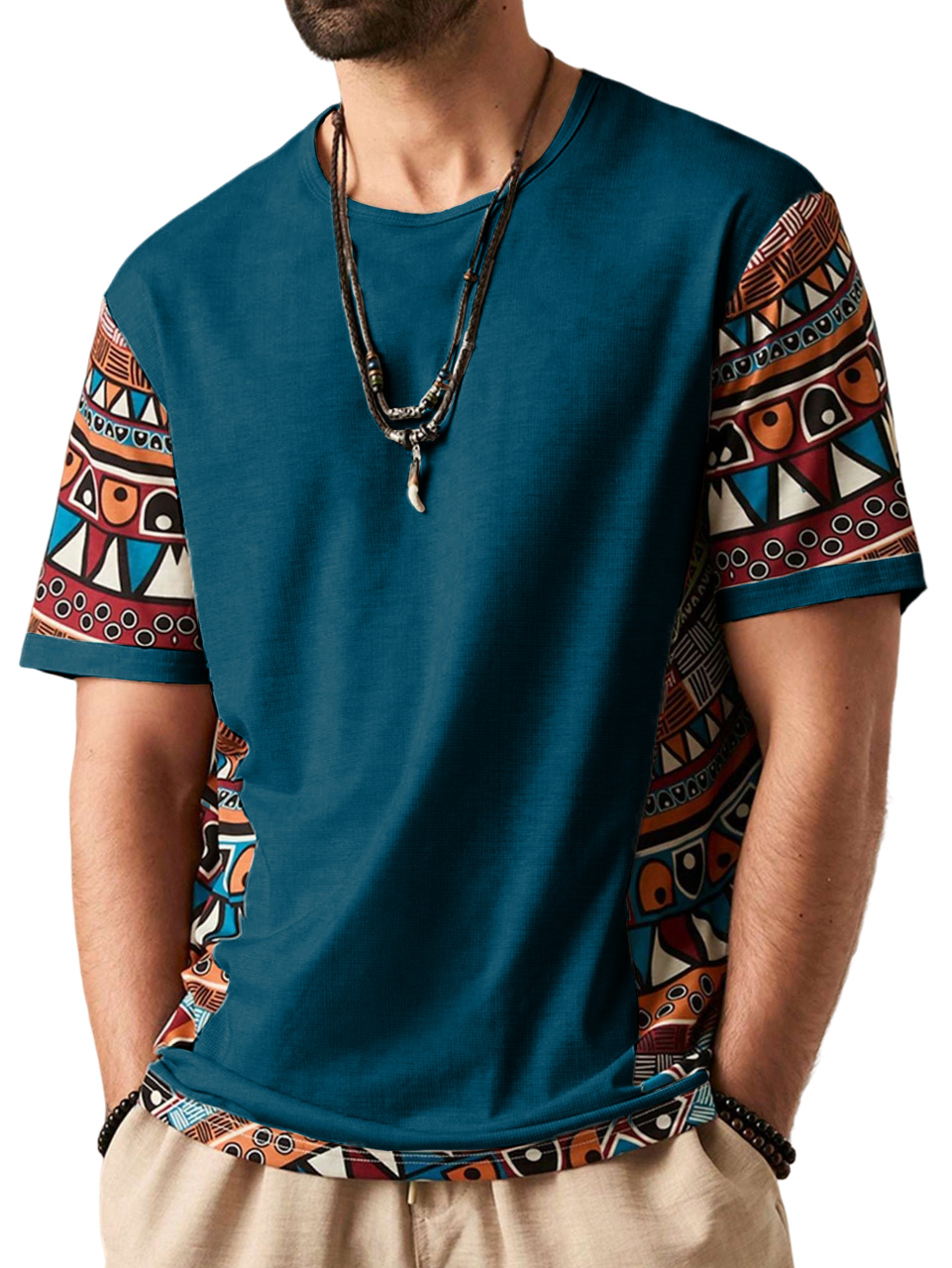 Men's Retro Ethnic Print Short Sleeve T-Shirt