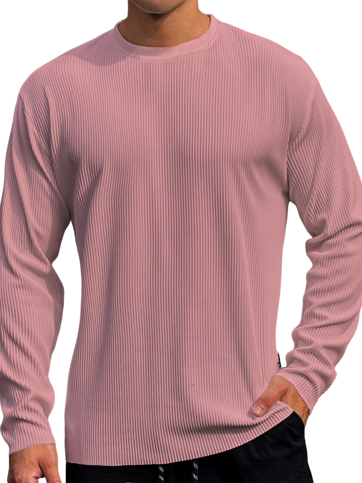 Men's Casual Round Neck Striped Loose Large Size T-Shirt