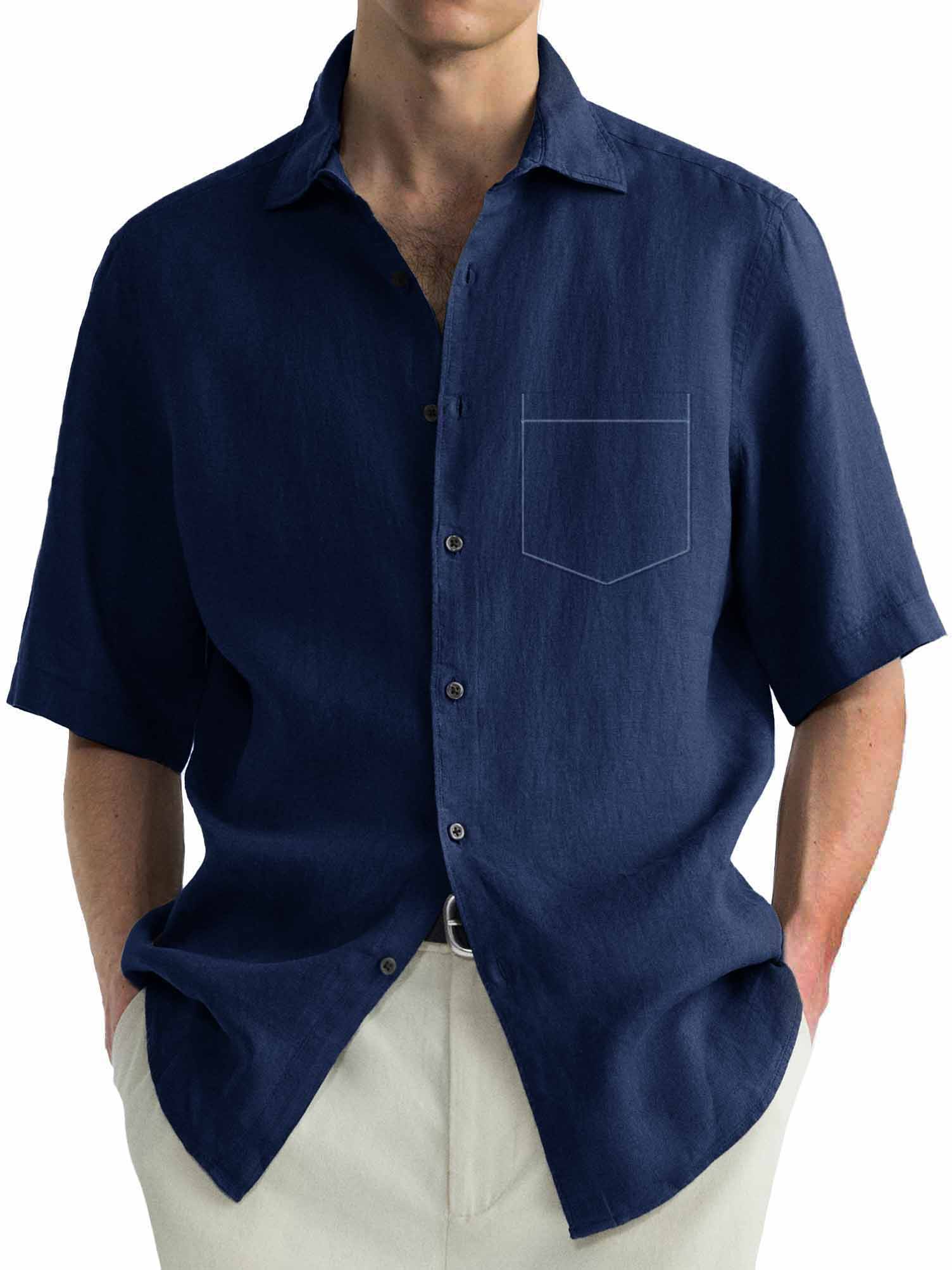 Men's Hawaiian Casual Basic Pocket Short Sleeve Shirt