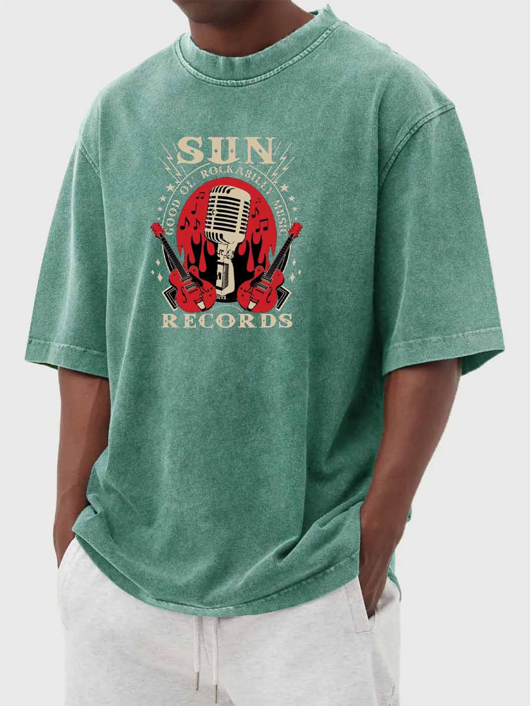 Men's Vintage Washed Music Print Short Sleeve T-Shirt