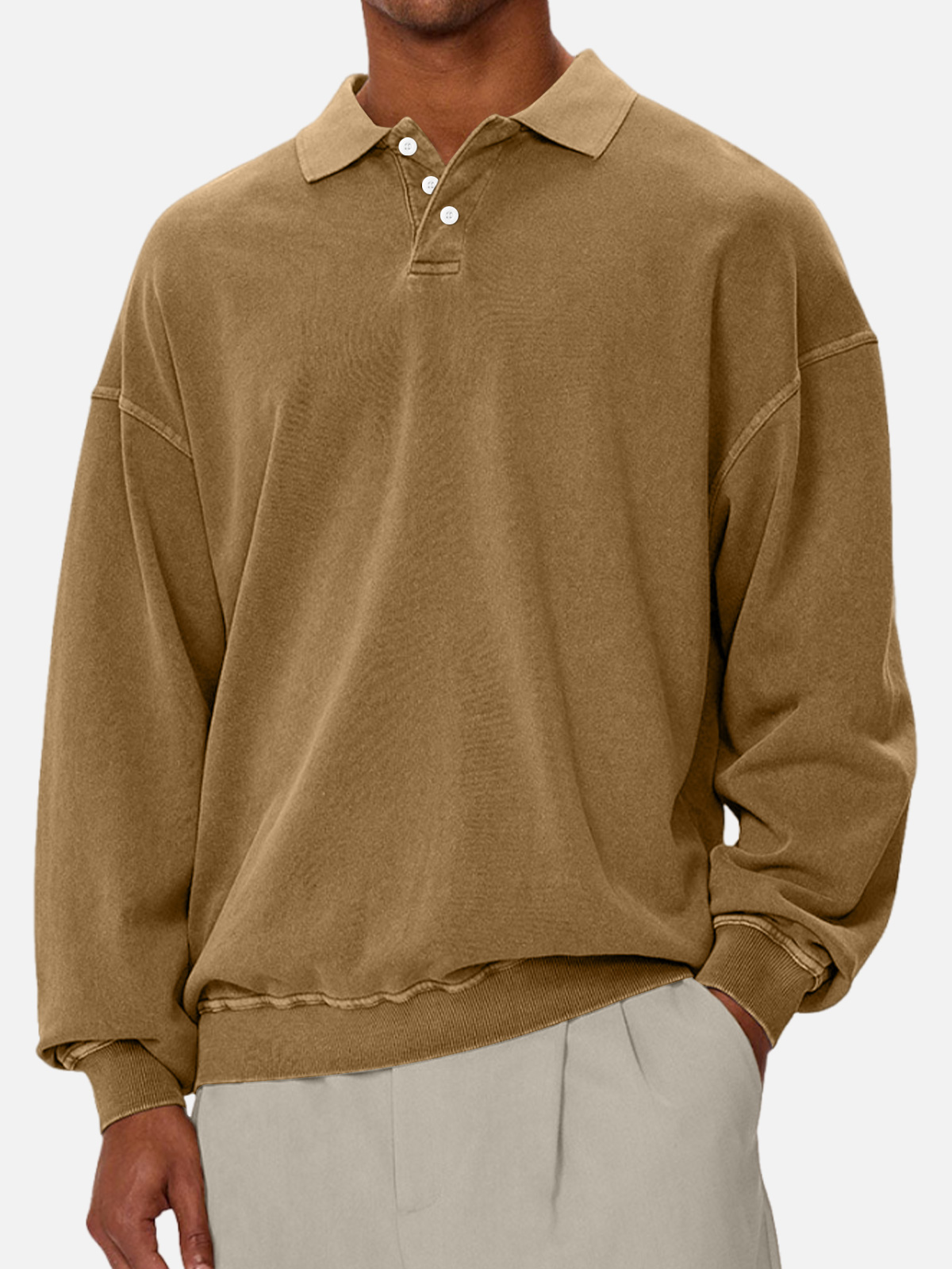Men's Casual Solid Color Lapel Comfortable Long-sleeved Sweatshirt