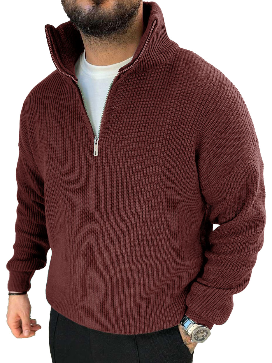 Men's Fashionable Casual Stand Collar Zipper Sweater