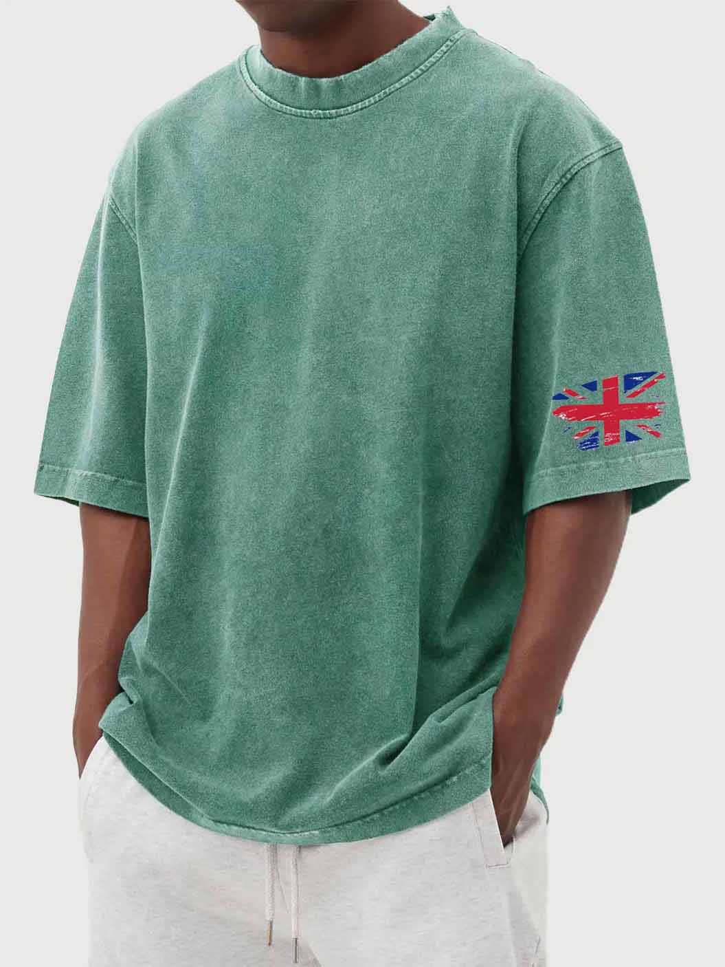 Men's Vintage Washed Union Jack Print Short Sleeve T-Shirt