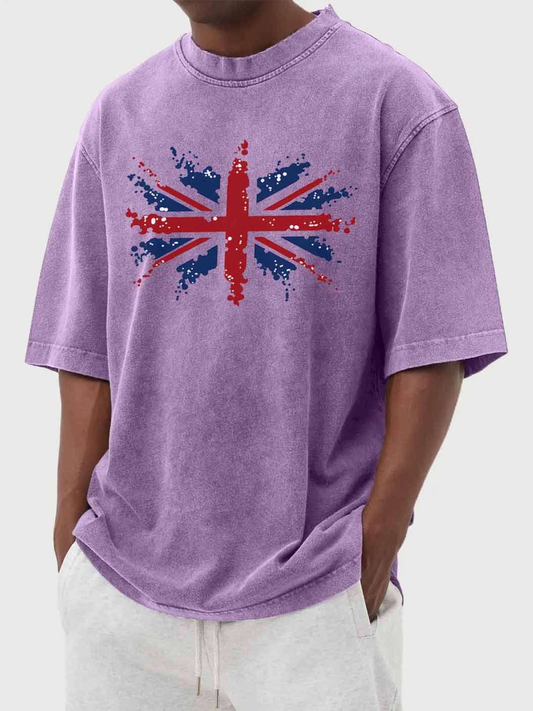Men's Vintage Washed Union Jack Print Short Sleeve T-Shirt