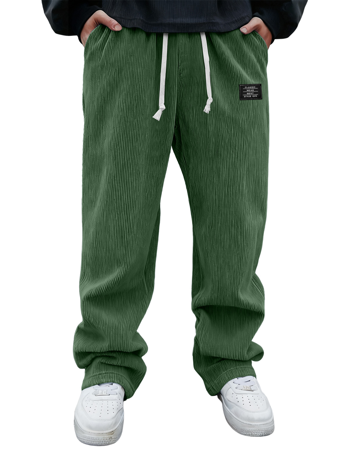 Men's Corduroy Embroidered Logo Casual Loose-fitting Trousers