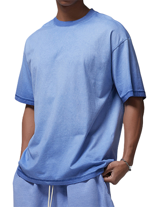 Men's And Women's Cotton Washed Distressed Batik Gradient Short-sleeved T-shirt