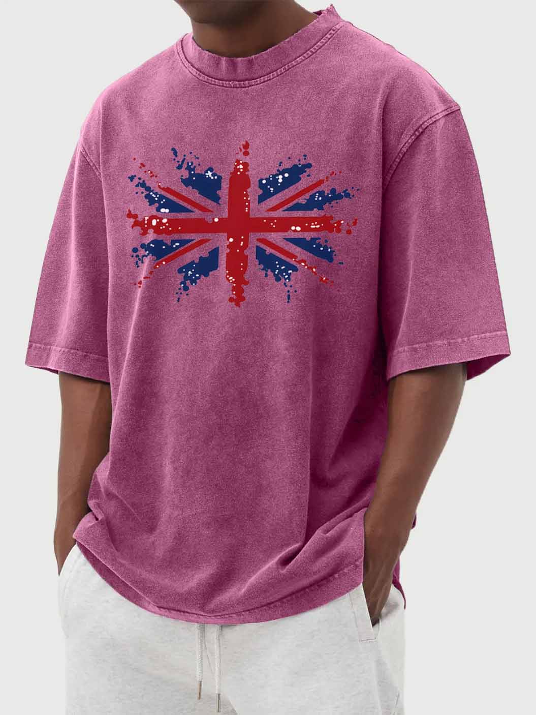 Men's Vintage Washed Union Jack Print Short Sleeve T-Shirt