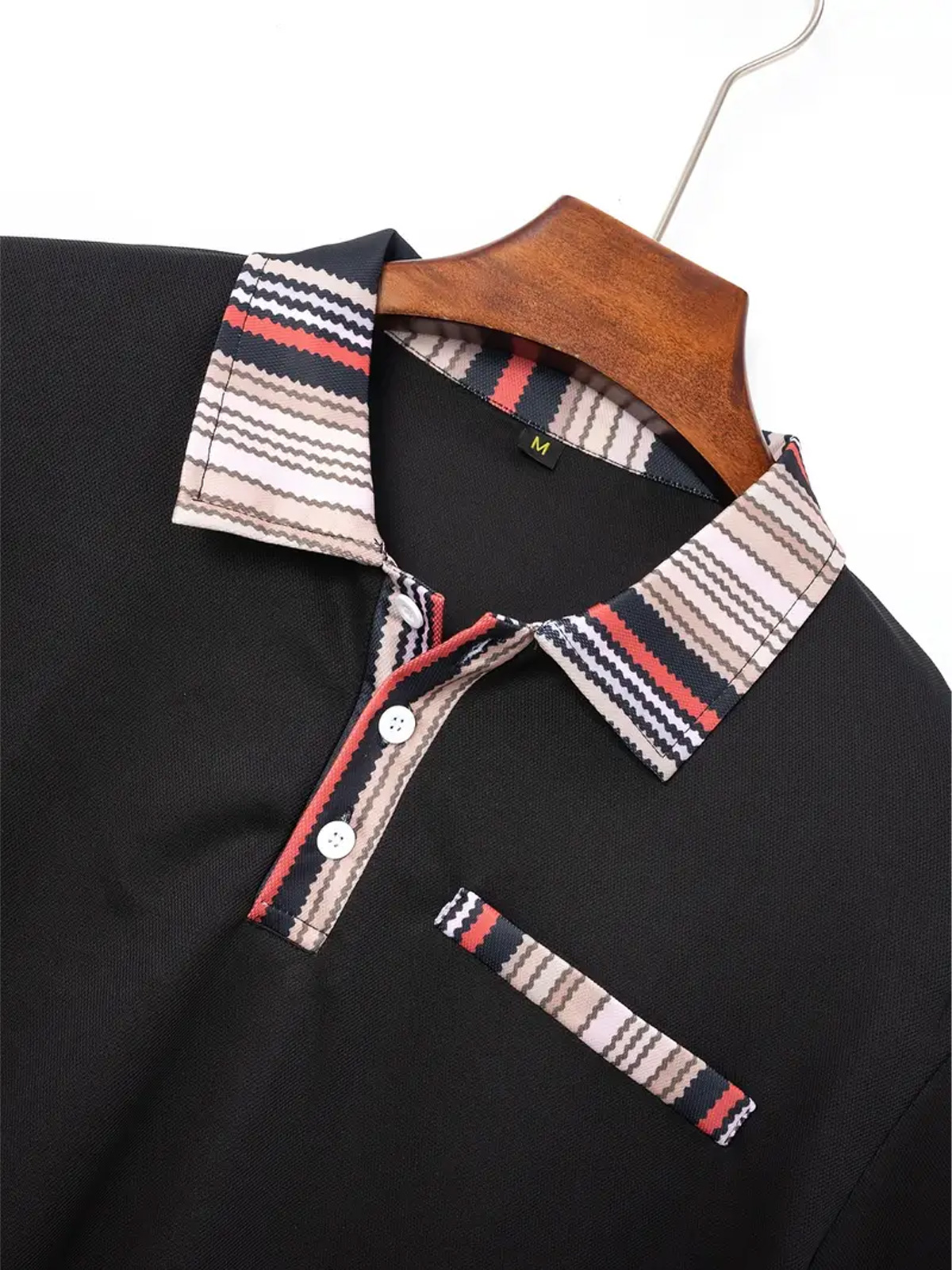 Men's Casual Fake Pocket Striped Color Block POLO Shirt