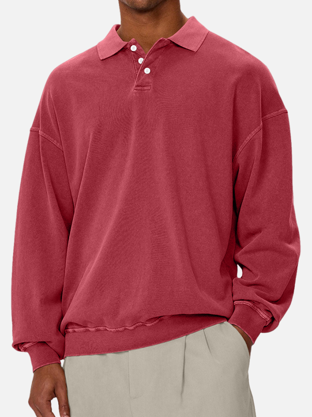 Men's Casual Solid Color Lapel Comfortable Long-sleeved Sweatshirt