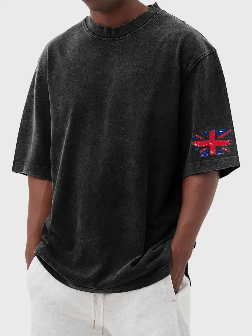 Men's Vintage Washed Union Jack Print Short Sleeve T-Shirt