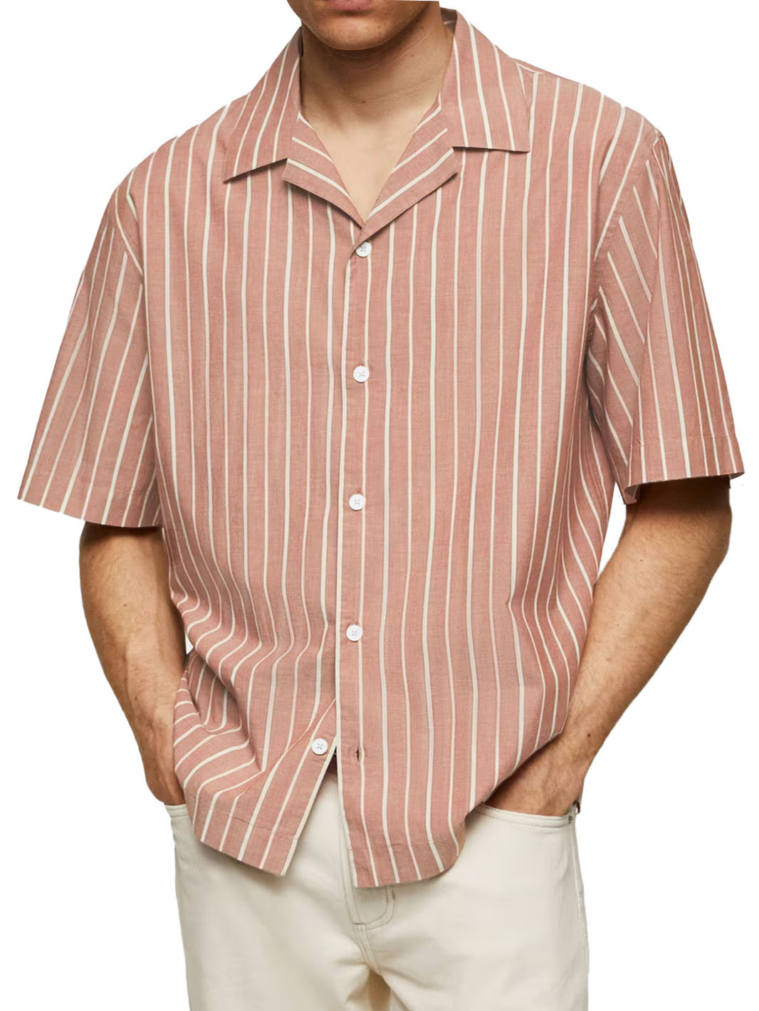 Men's Casual Striped Printed Cuban Collar Short Sleeve Shirt