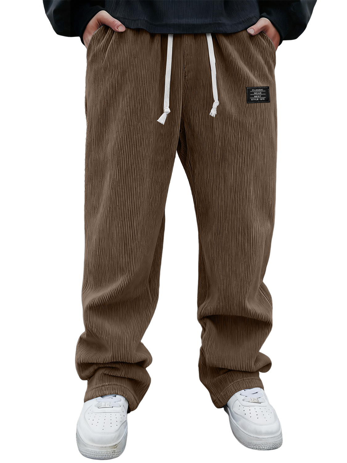 Men's Corduroy Embroidered Logo Casual Loose-fitting Trousers