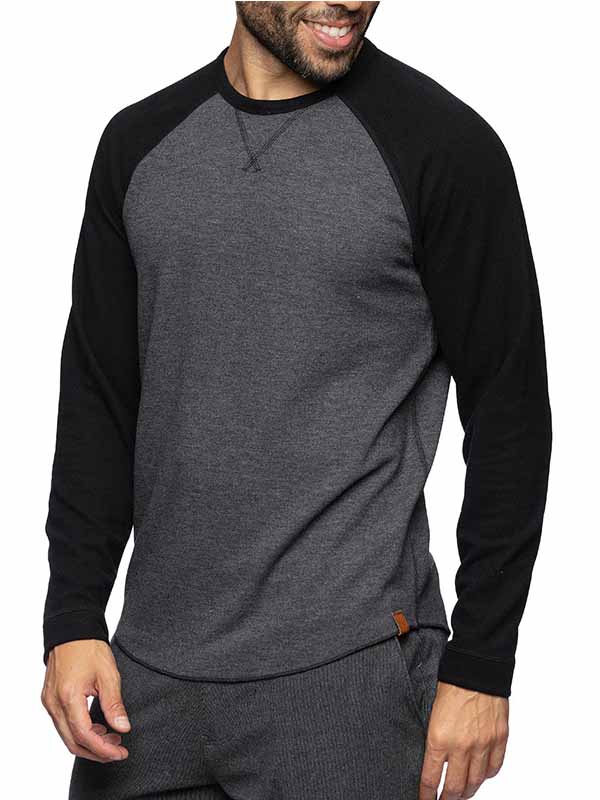 Men's Casual Round Neck Patchwork Long-Sleeved Pure Cotton Bottoming T-shirt