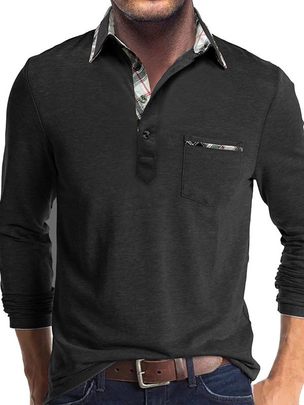 Men's Business Spliced ​​Lapel Pocket Long Sleeve Polo Shirt