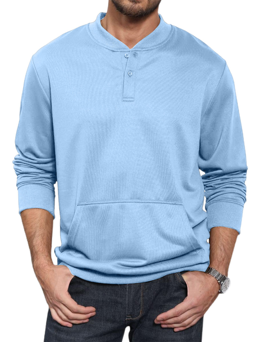 Men's Henley Casual Long Sleeve Warm Stylish Button Pocket Pullover Sweater