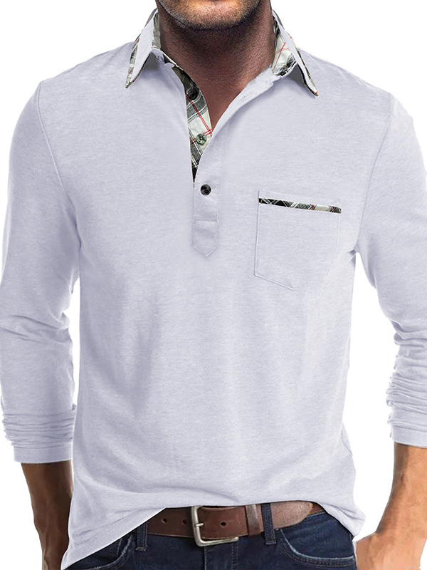 Men's Business Spliced ​​Lapel Pocket Long Sleeve Polo Shirt