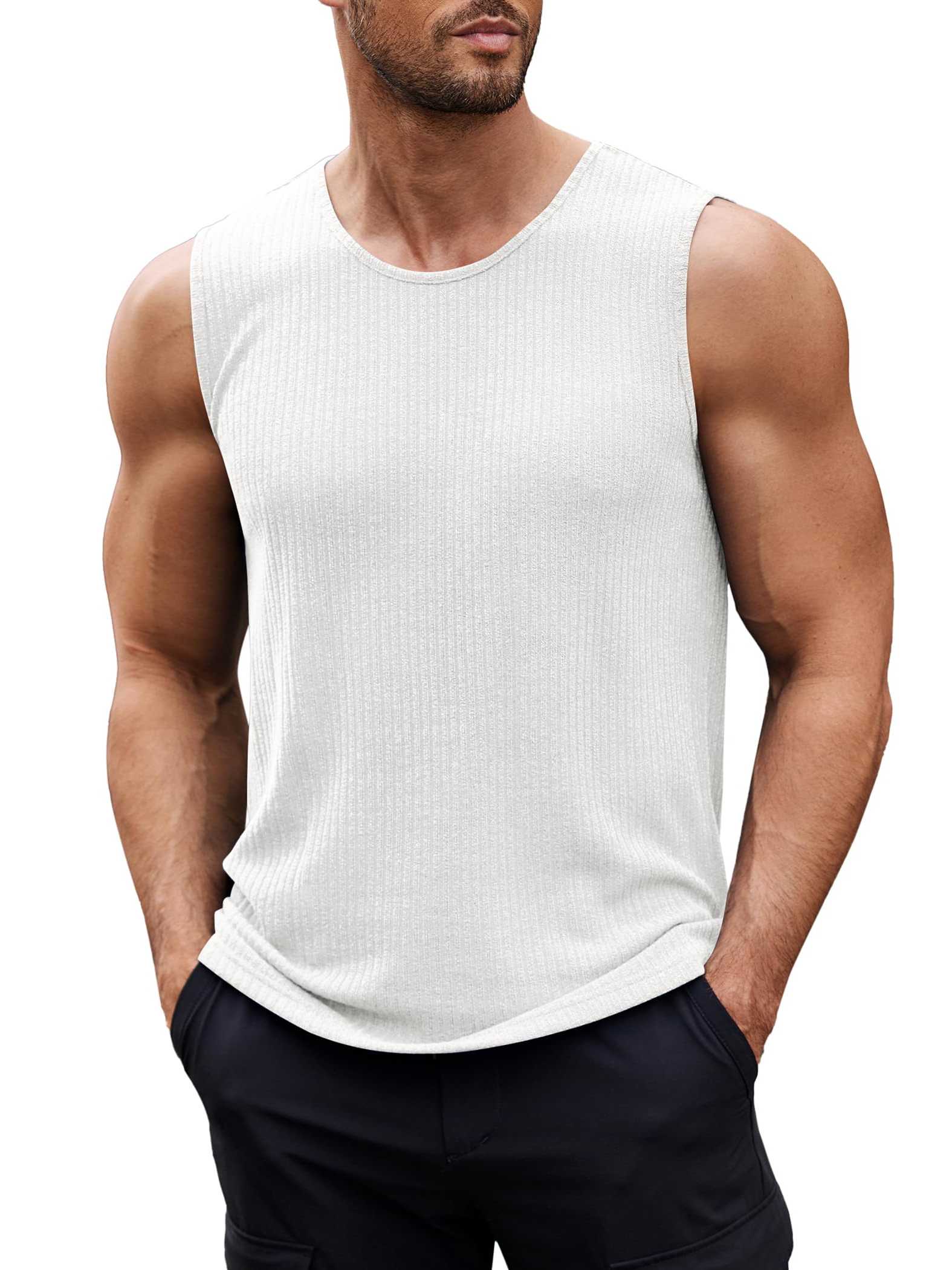 Men's Sleeveless T Shirts Casual Tank Tops Fitted Knit Tanks Muscle Gym Tees