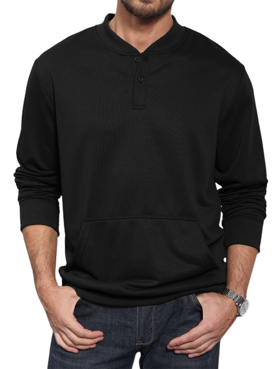 Men's Henley Casual Long Sleeve Warm Stylish Button Pocket Pullover Sweater