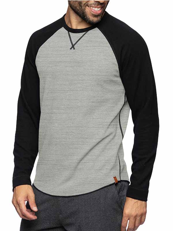 Men's Casual Round Neck Patchwork Long-Sleeved Pure Cotton Bottoming T-shirt