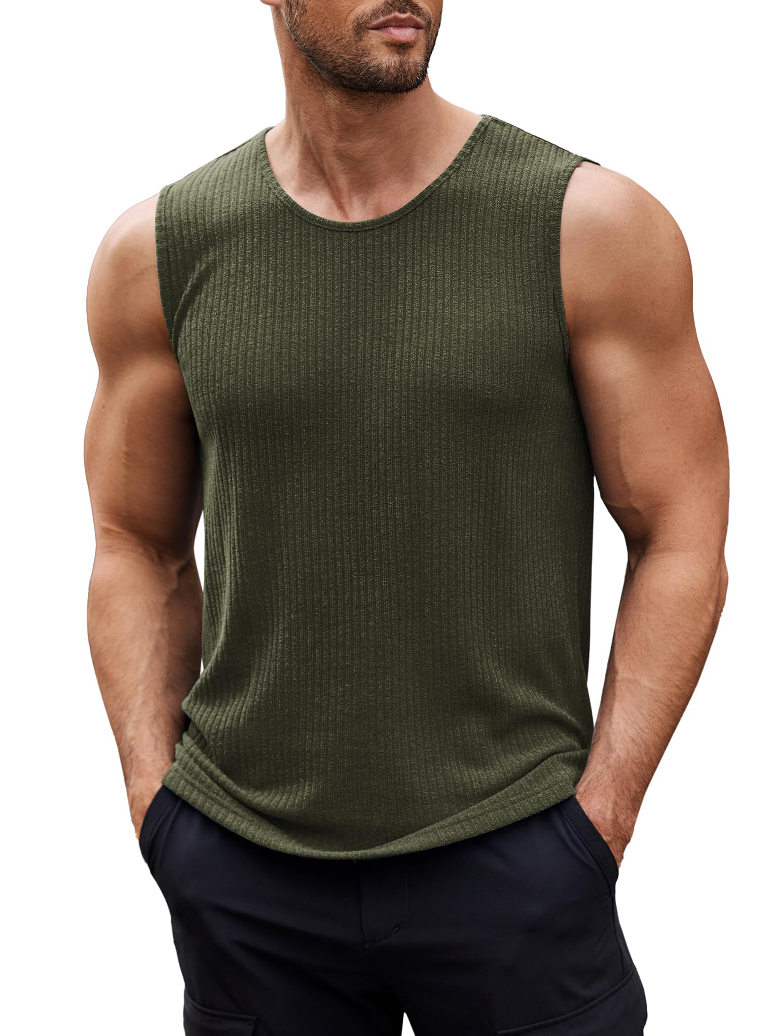 Men's Sleeveless T Shirts Casual Tank Tops Fitted Knit Tanks Muscle Gym Tees