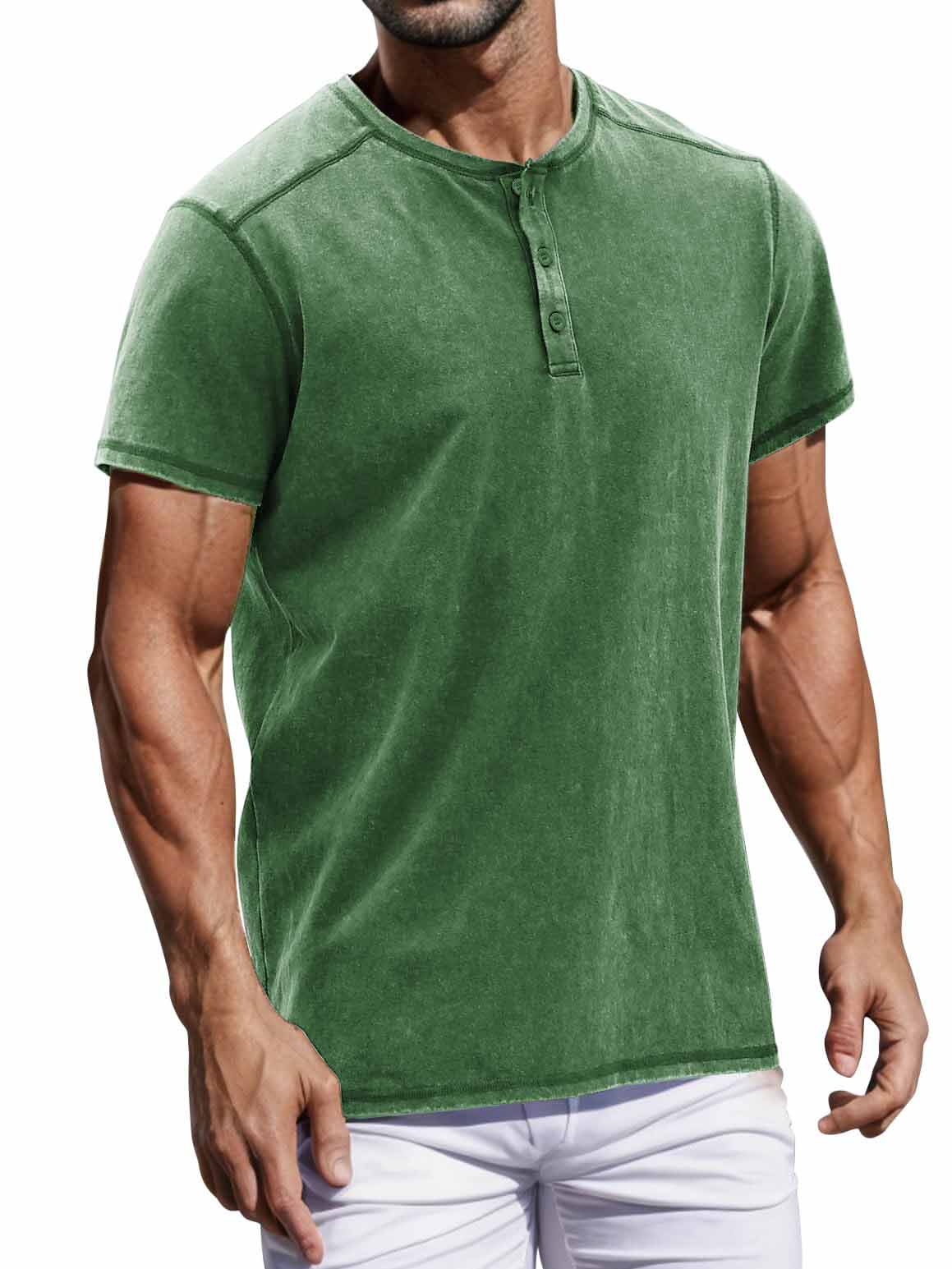 Men's Casual Basic Distressed Button Henley Shirt