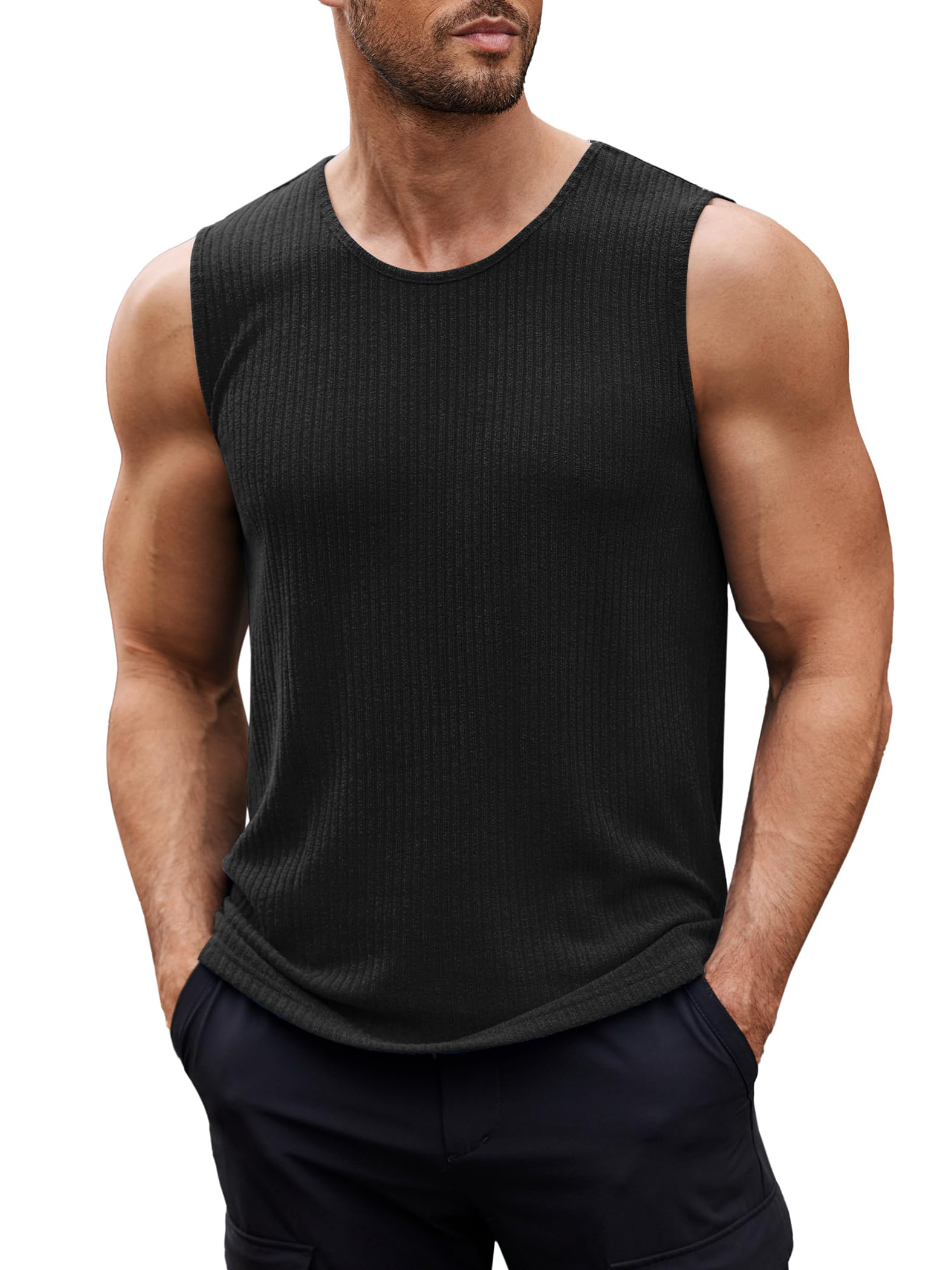 Men's Sleeveless T Shirts Casual Tank Tops Fitted Knit Tanks Muscle Gym Tees