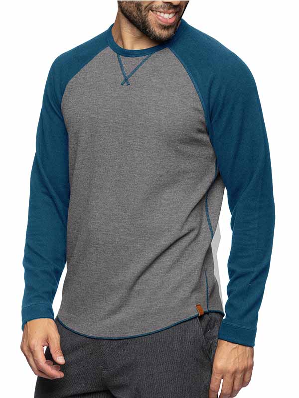 Men's Casual Round Neck Patchwork Long-Sleeved Pure Cotton Bottoming T-shirt