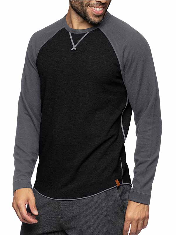 Men's Casual Round Neck Patchwork Long-Sleeved Pure Cotton Bottoming T-shirt