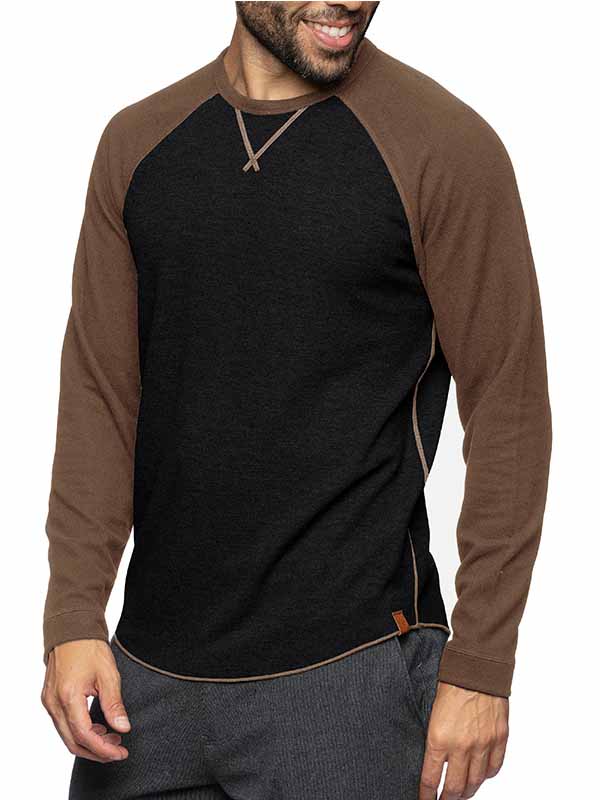 Men's Casual Round Neck Patchwork Long-Sleeved Pure Cotton Bottoming T-shirt