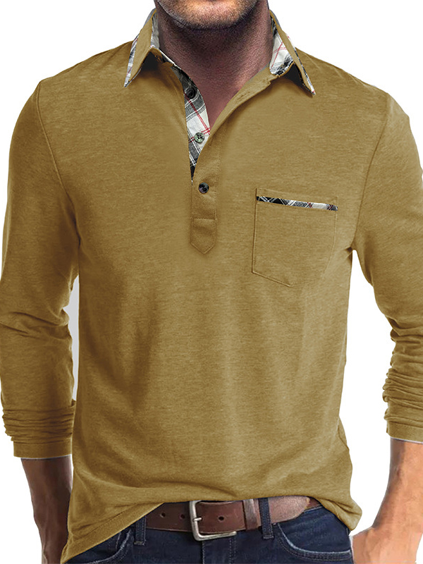 Men's Business Spliced ​​Lapel Pocket Long Sleeve Polo Shirt