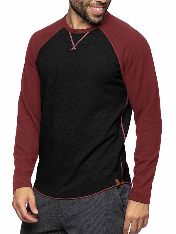Men's Casual Round Neck Patchwork Long-Sleeved Pure Cotton Bottoming T-shirt