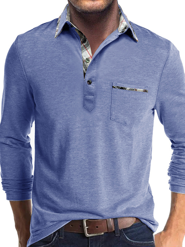 Men's Business Spliced ​​Lapel Pocket Long Sleeve Polo Shirt