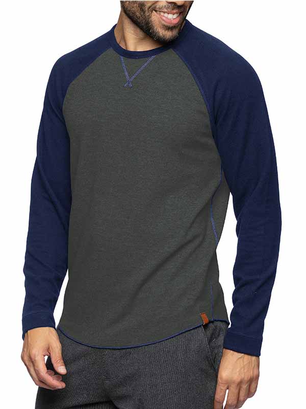 Men's Casual Round Neck Patchwork Long-Sleeved Pure Cotton Bottoming T-shirt