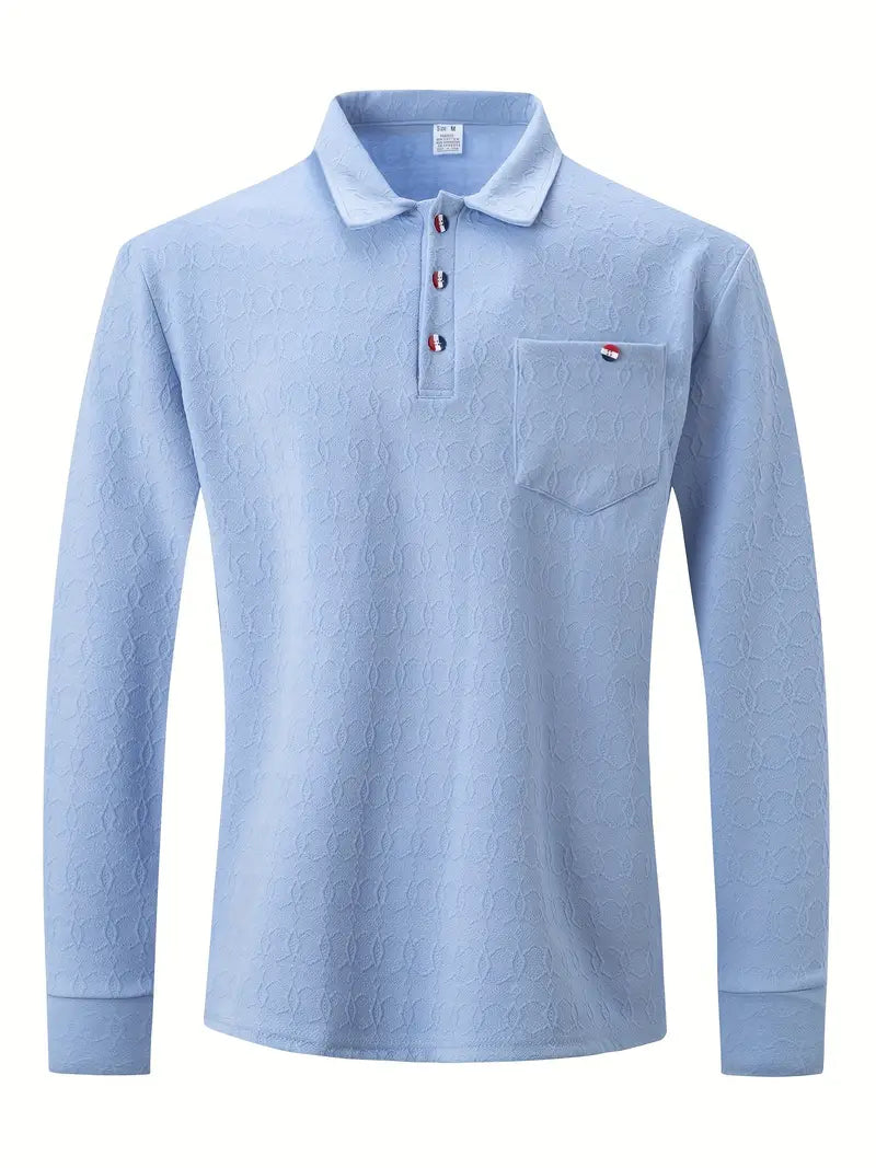 High Quality Men's Pocket Long Sleeve Jacquard Lapel Polo