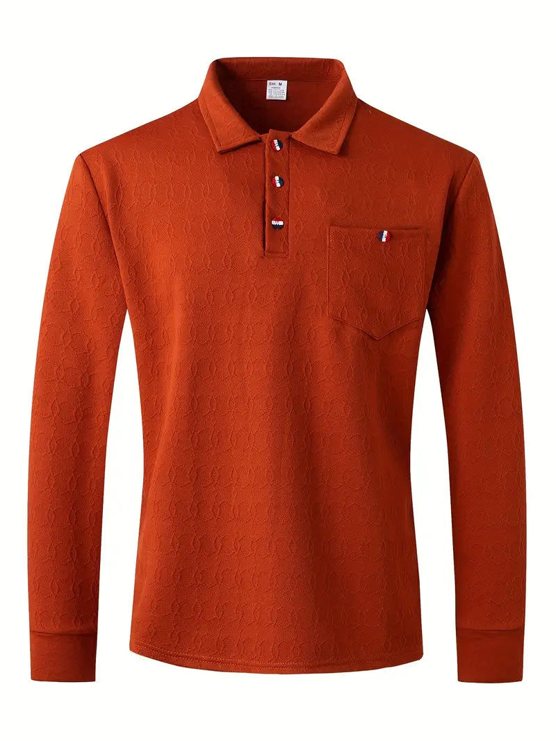 High Quality Men's Pocket Long Sleeve Jacquard Lapel Polo