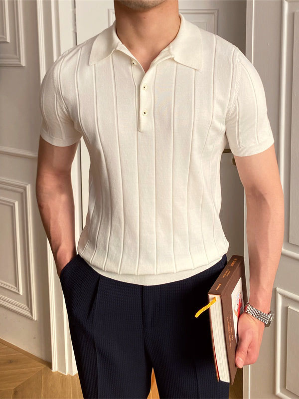 Men's Pleated Elegant Knitted Polo Shirt