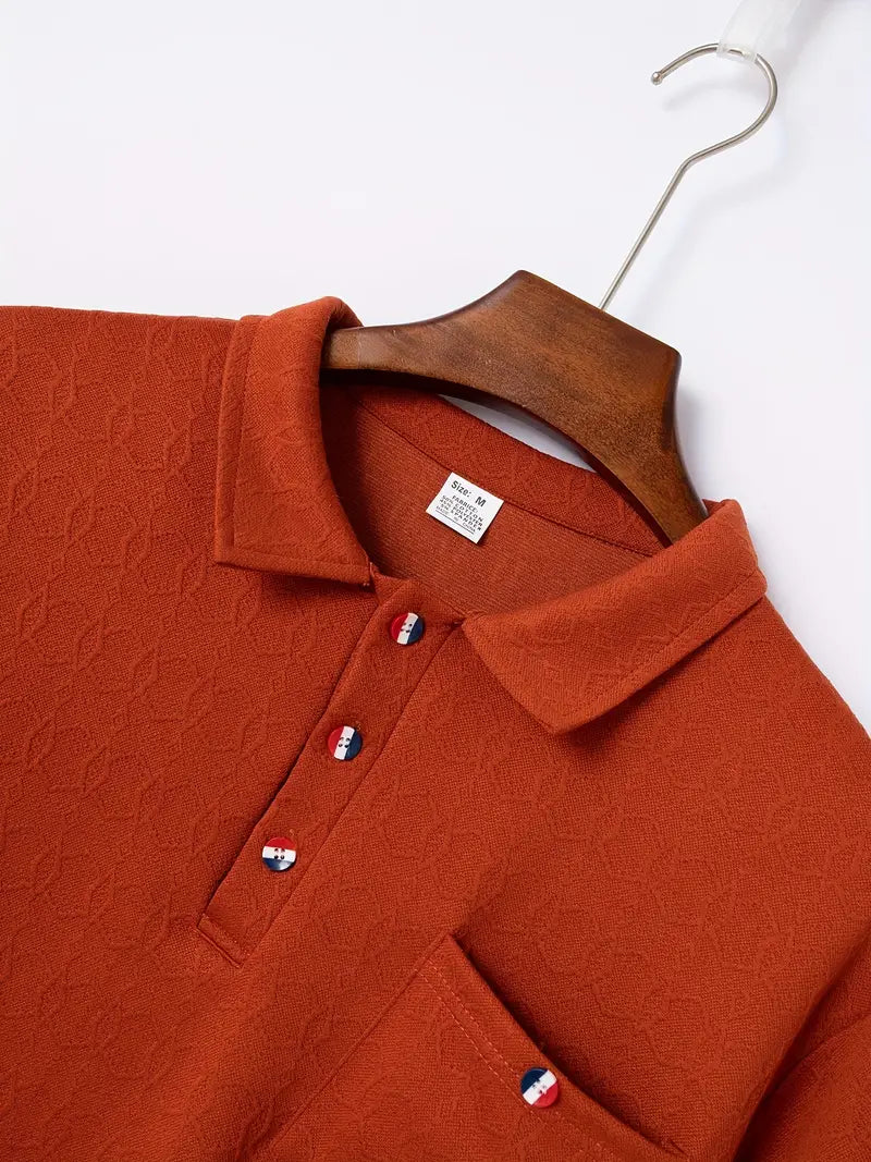 High Quality Men's Pocket Long Sleeve Jacquard Lapel Polo