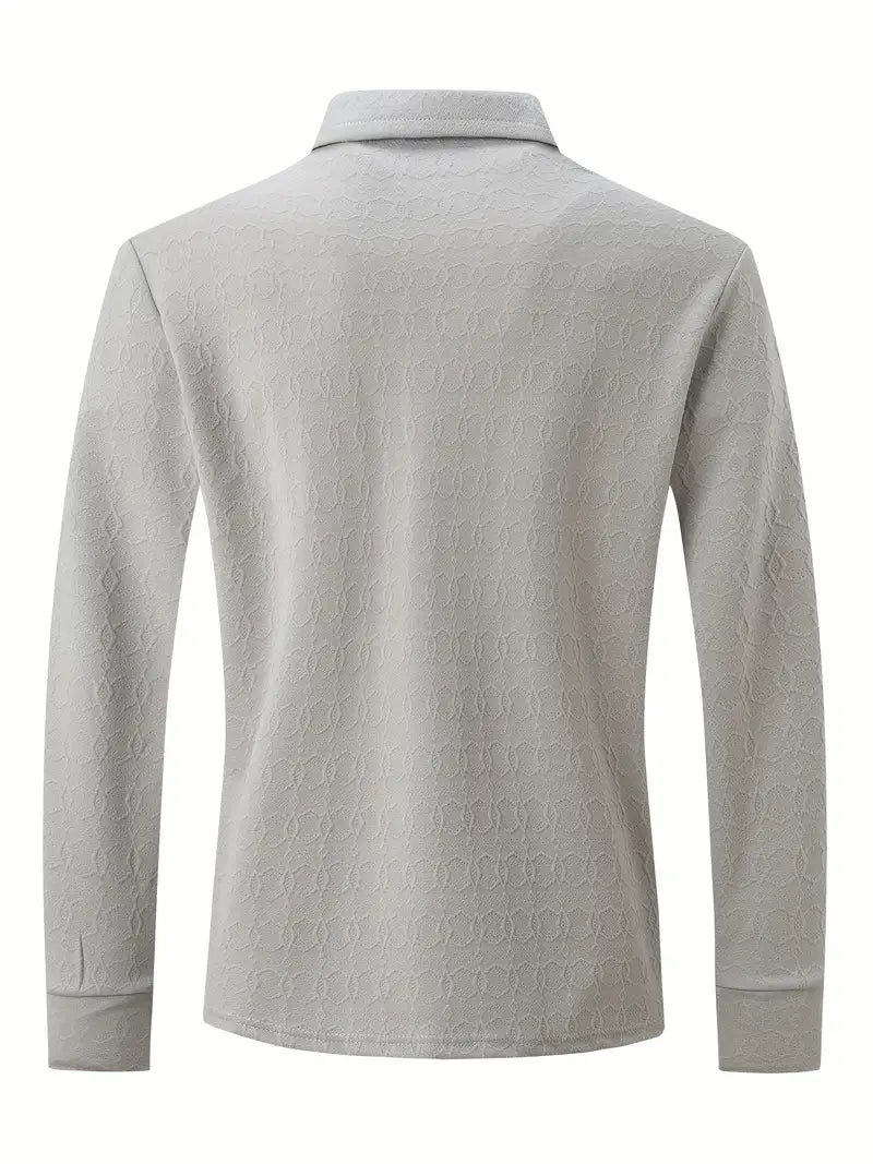 High Quality Men's Pocket Long Sleeve Jacquard Lapel Polo