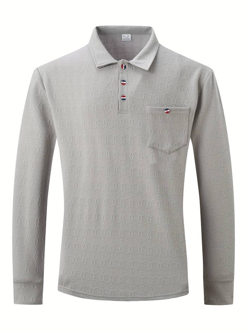 High Quality Men's Pocket Long Sleeve Jacquard Lapel Polo