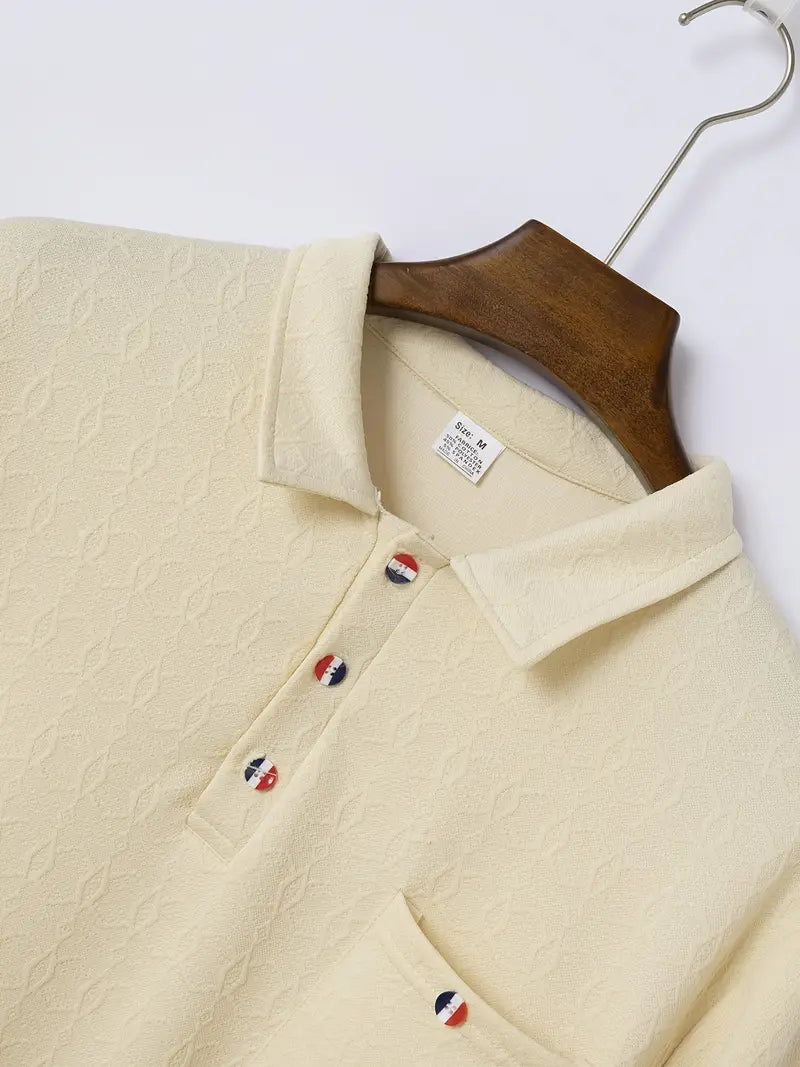 High Quality Men's Pocket Long Sleeve Jacquard Lapel Polo