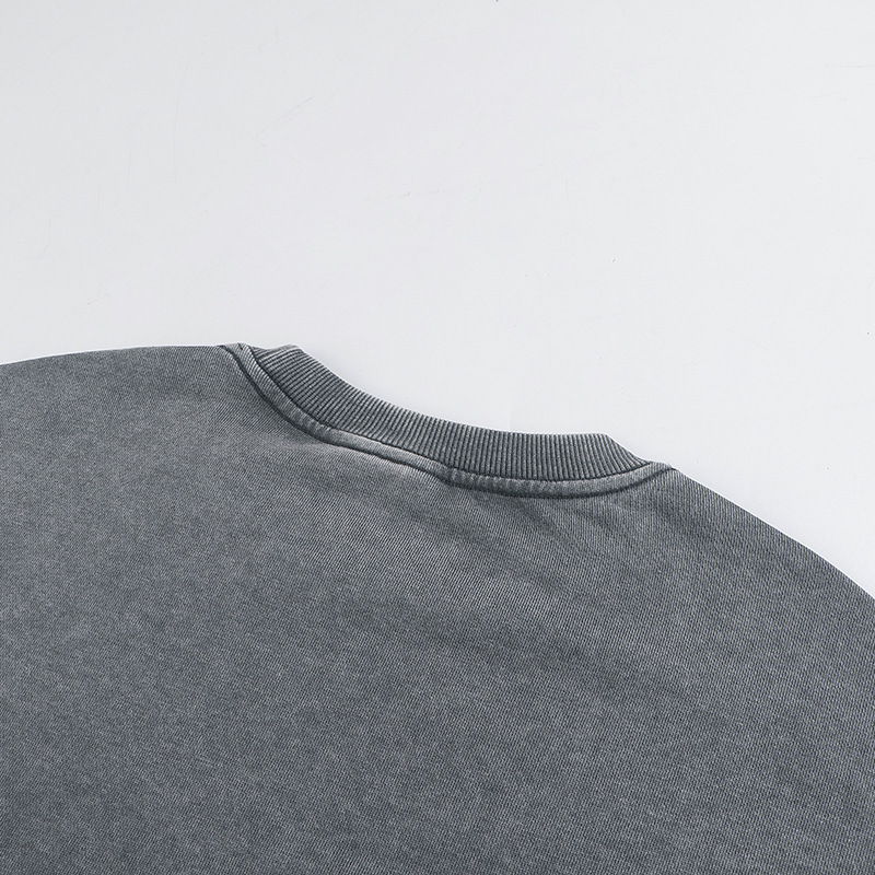 Men's Distressed Washed Cotton Round Neck Long-sleeved Sweatshirt