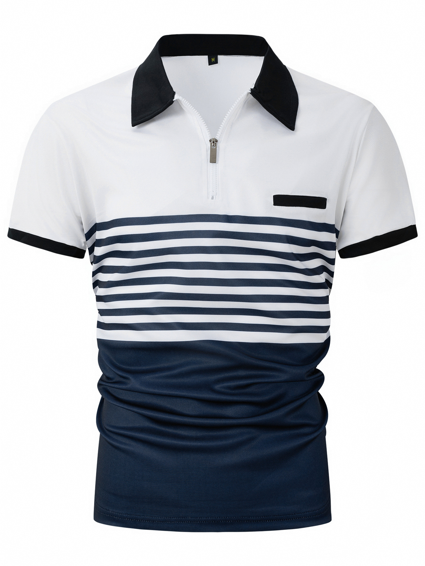 Men's Zip Printed Striped Polo Shirt