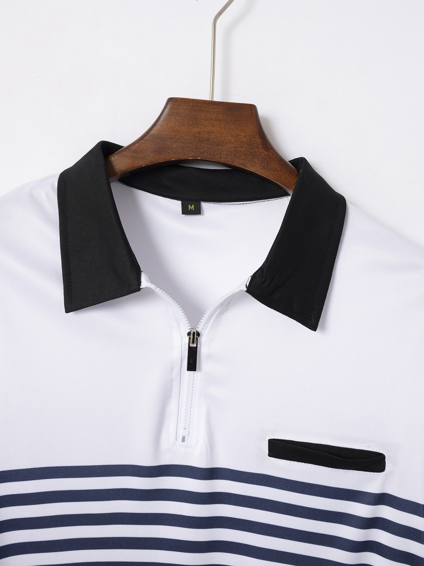 Men's Zip Printed Striped Polo Shirt
