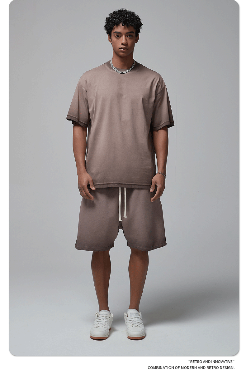 Men's And Women's Cotton Washed Distressed Batik Gradient Short-sleeved T-shirt